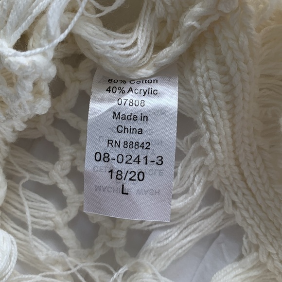 DENIM 24/7 Women’s Cream Sweater Detailed Soft Crochet Fringe Short Sleeve L - Picture 7 of 13